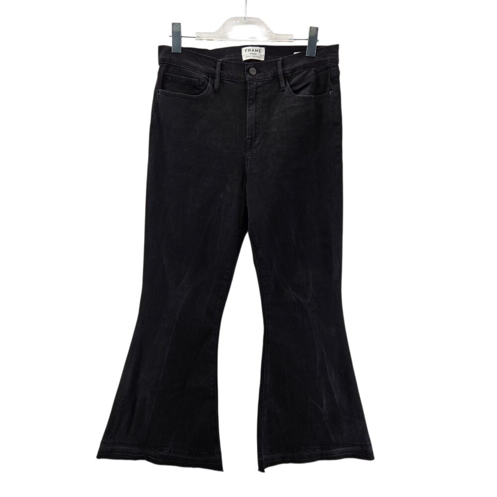 Frame Denim Jeans Womens 31 Le Crop Bell Black Flare Bellbottom Stretch Bohemian - Picture 2 of 13